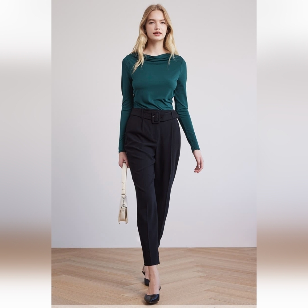 New RW&CO Emerald green Long-Sleeve stretch knit Top, Draped Neckline Sz XXL